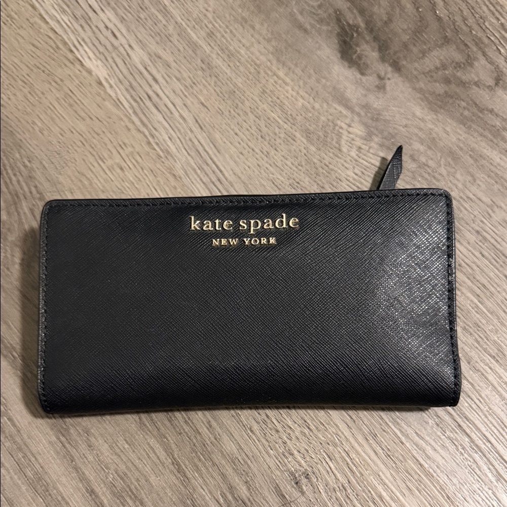 kate spade black wallet with gold logo
